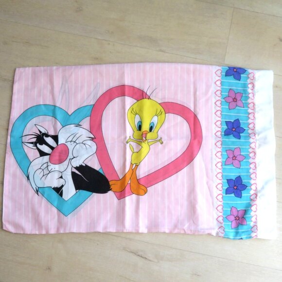 Vintage 1996 BIBB 1 Standard Pillowcase Tweety Sylvester Bugs Bunny Reversable - Picture 2 of 7